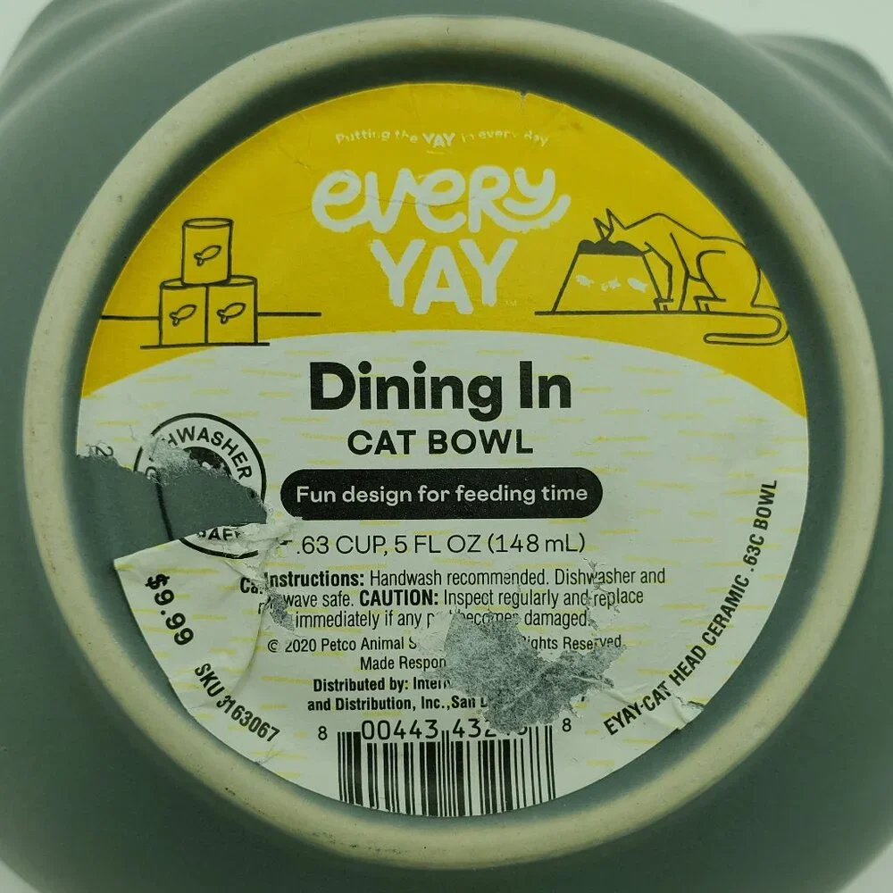 Every Yay Dining In Cat Bowls Gray Stoneware Cat Head Shaped Food Water Dishes
